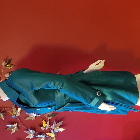 Bebe Trench Coat - Belted Peacoat Long Trench - Gorgeous Teal Green Colour Sz S - Picture 3 of 13